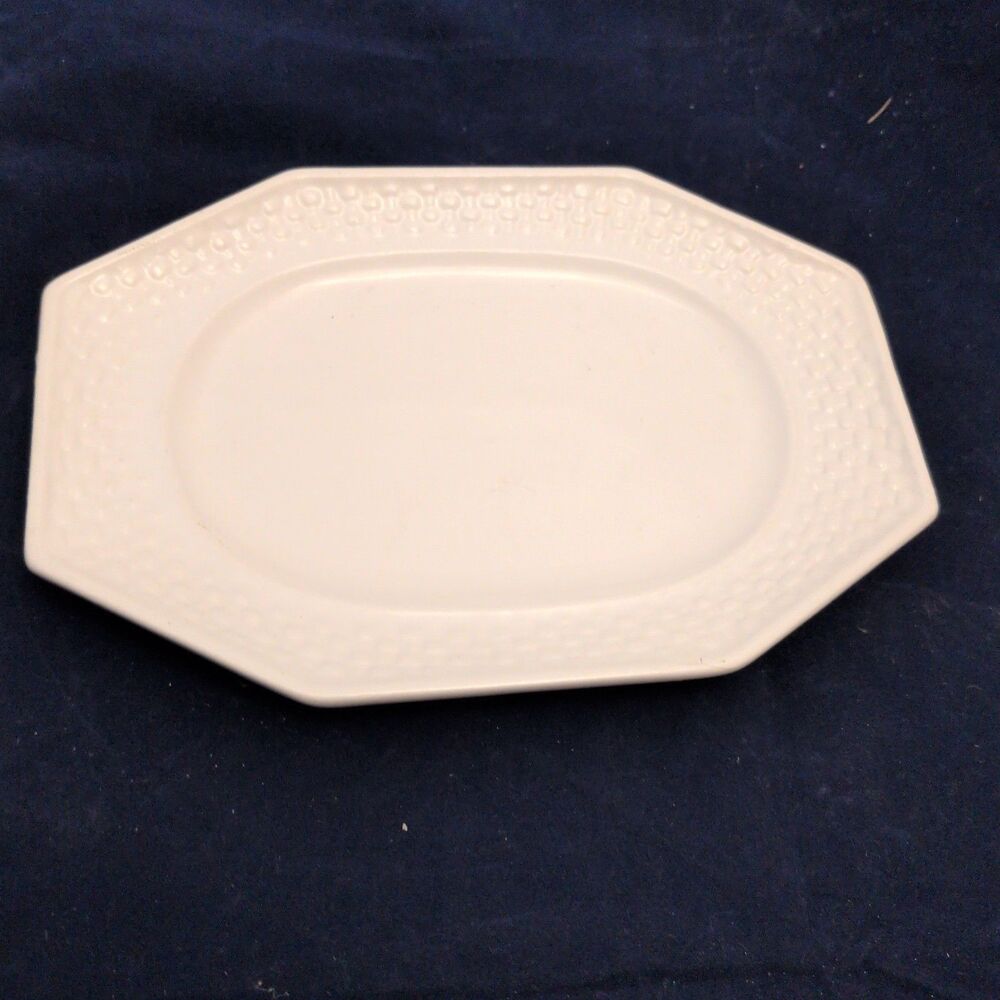 Vtg Himark "Harvest Weave" Ceramic Serving Plate 7 1/4" White Octagon,  Japan